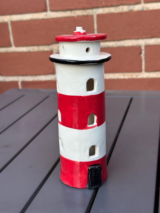 Handmade Ceramic Tealight Lighthouse.