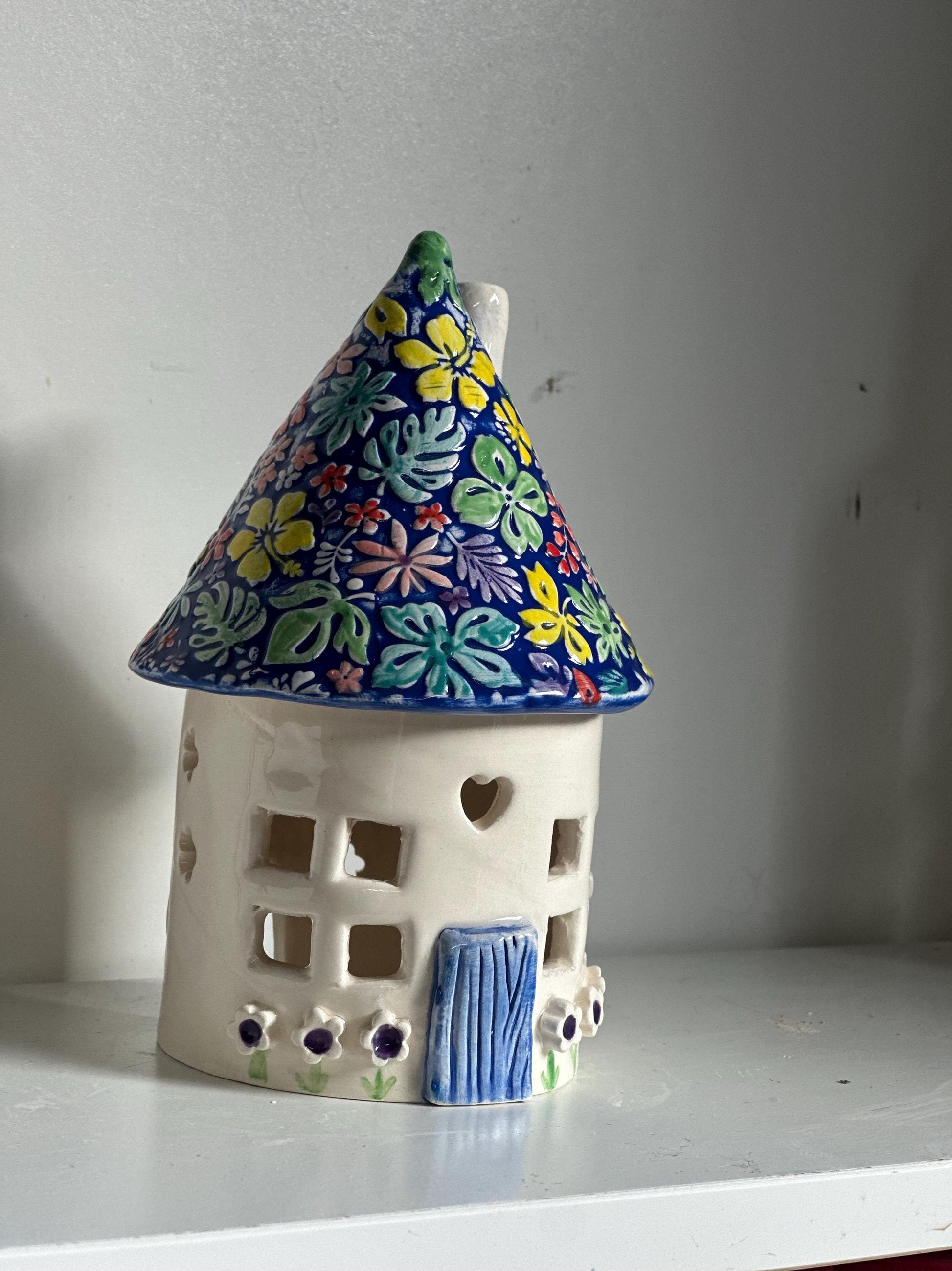 Ceramic Round Fairy Elf House Tea Light Holder