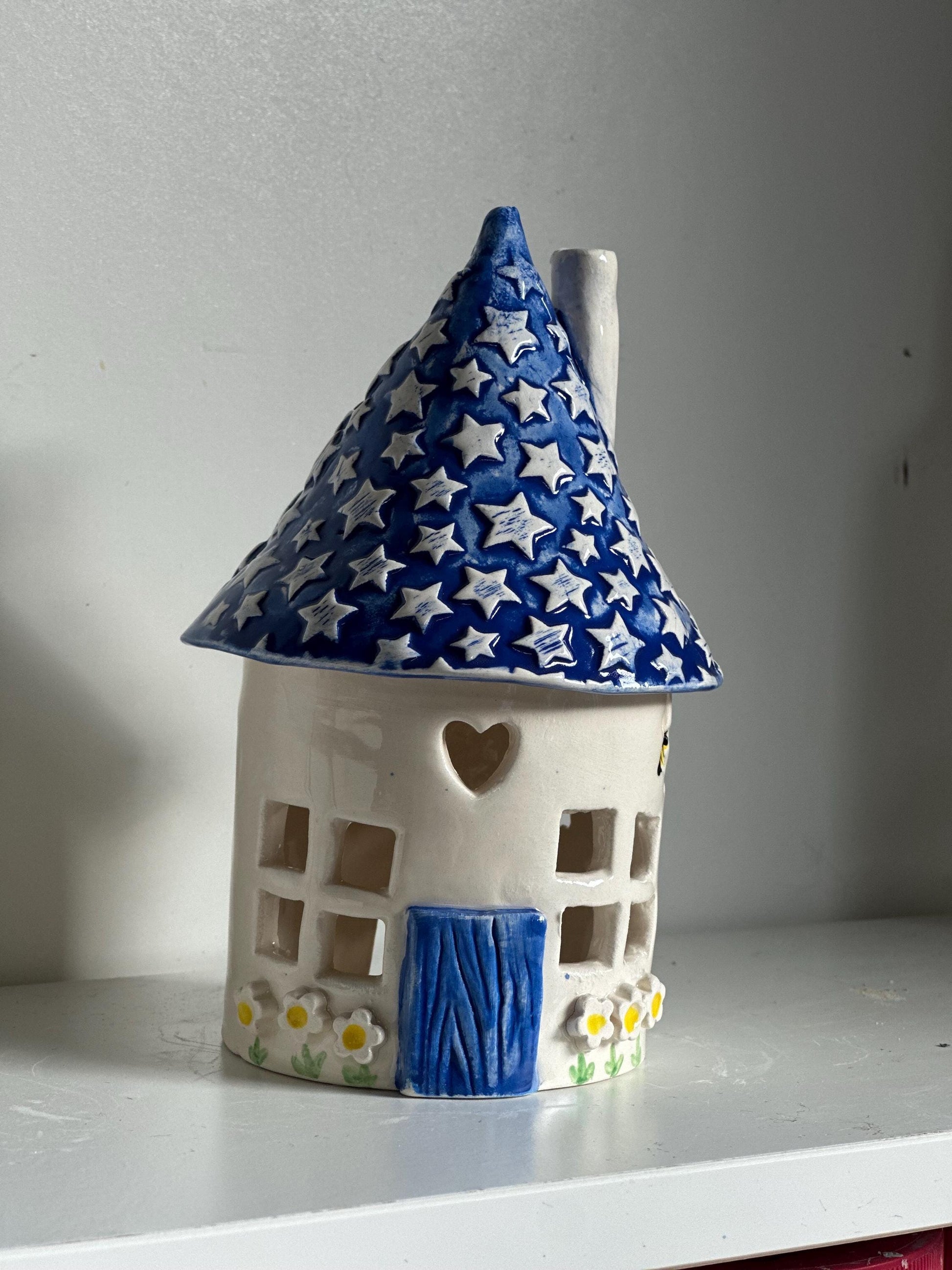 Ceramic Round Fairy Elf House Tea Light Holder