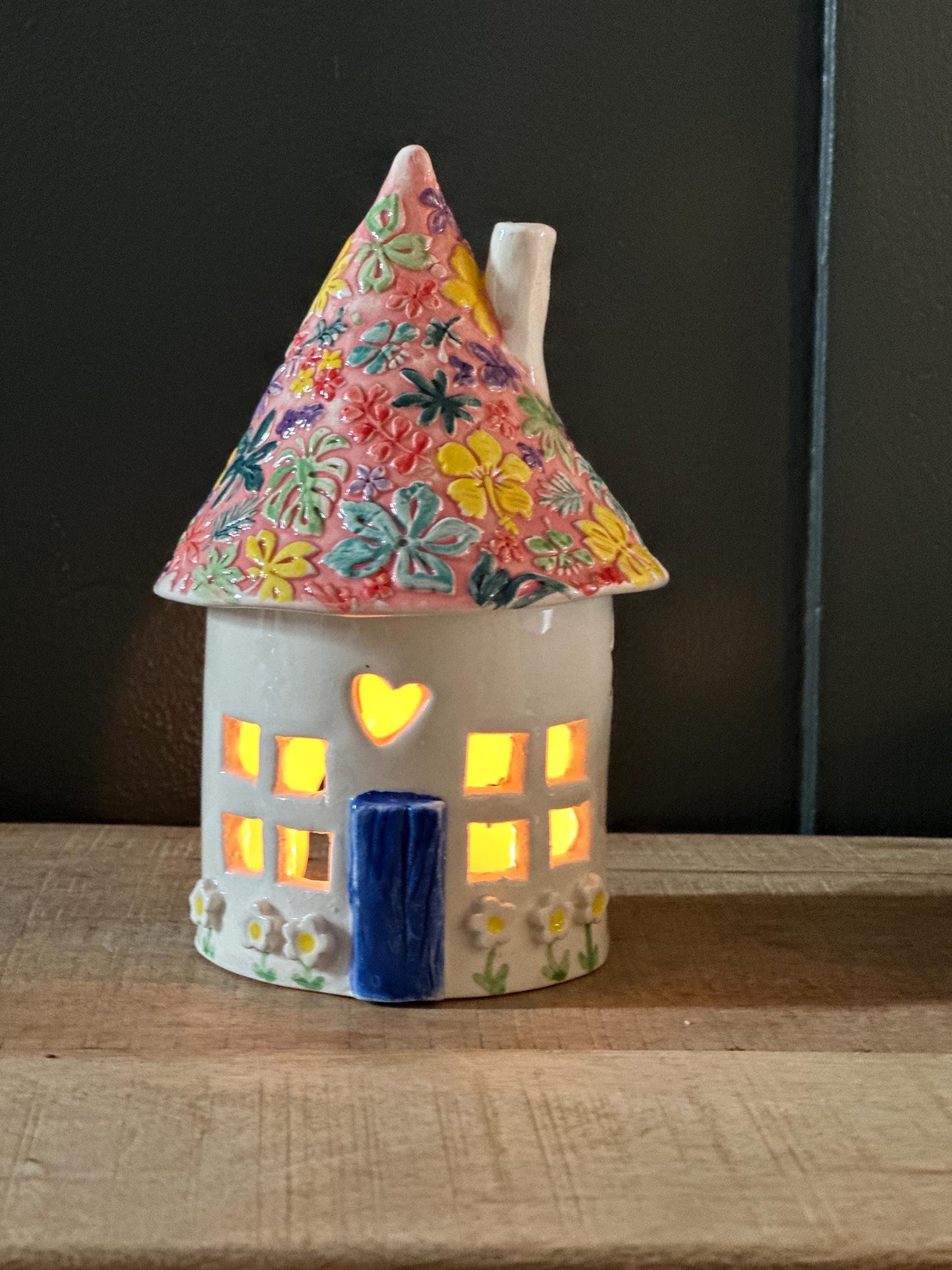 Ceramic Round Fairy Elf House Tea Light Holder