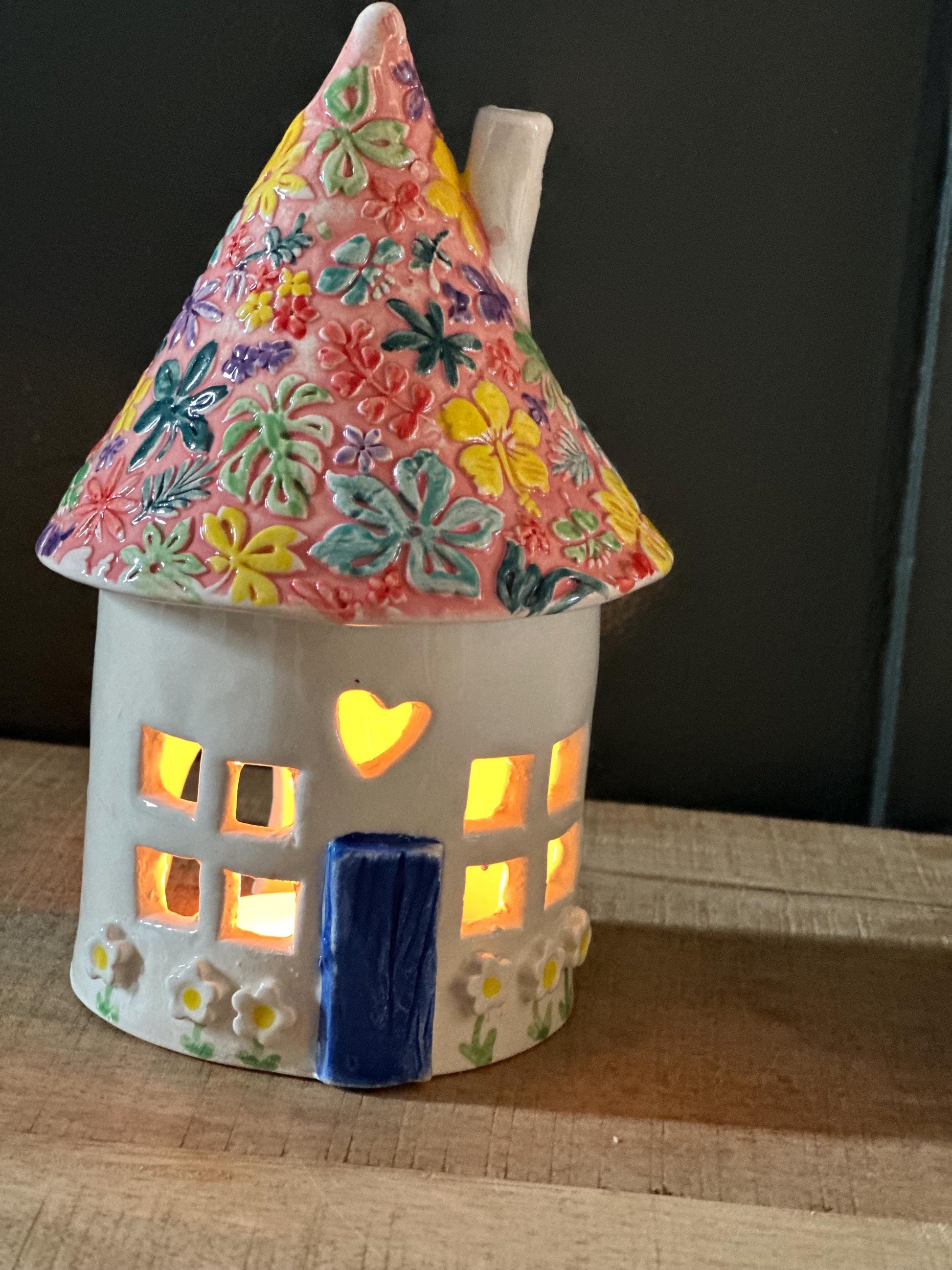 Ceramic Round Fairy Elf House Tea Light Holder