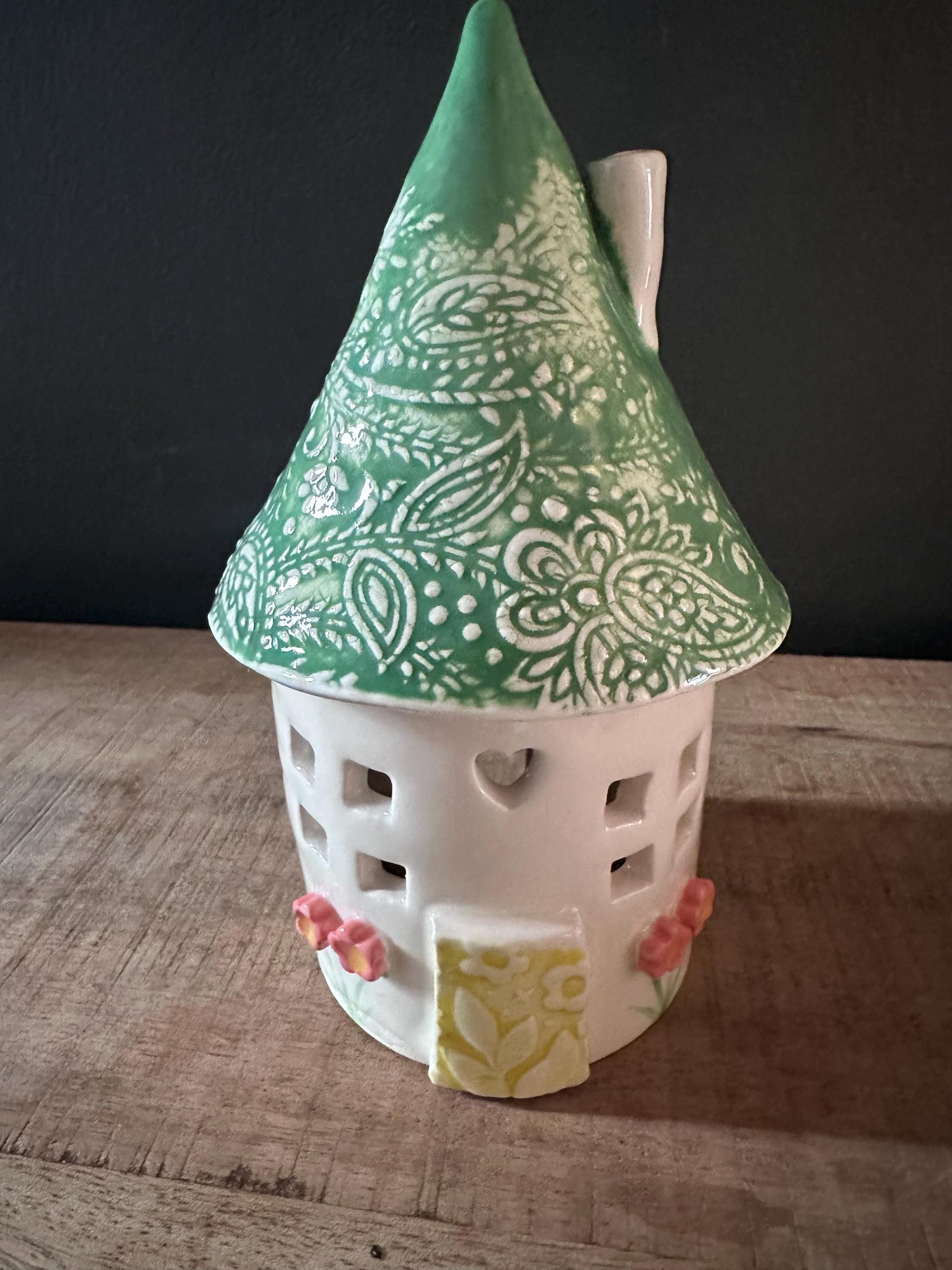 Ceramic Round Fairy Elf House Tea Light Holder