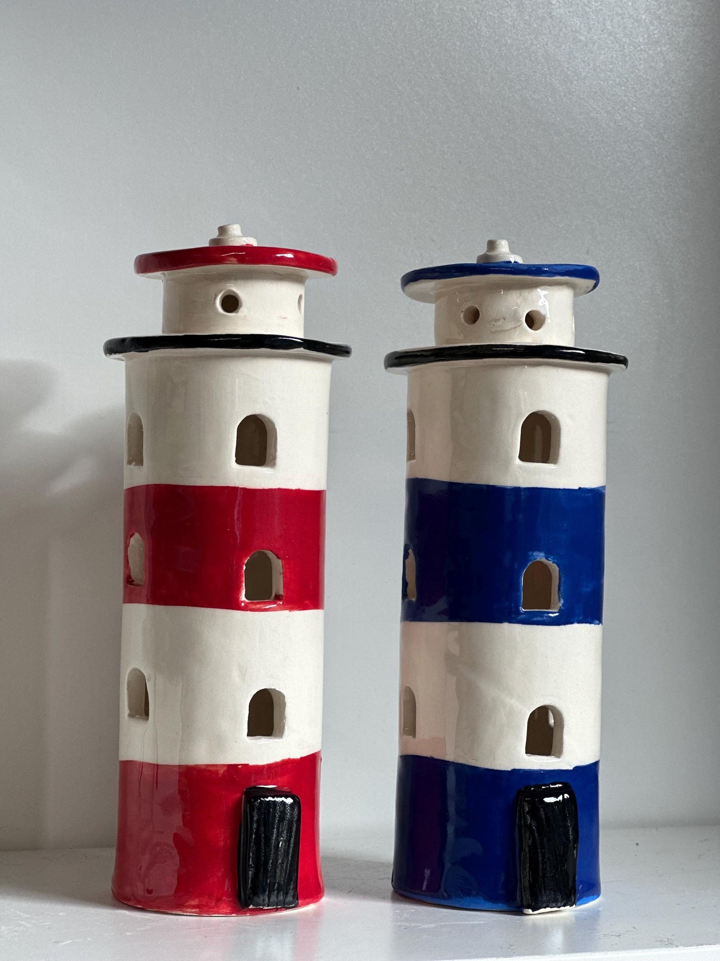 Handmade Ceramic Tealight Lighthouse.