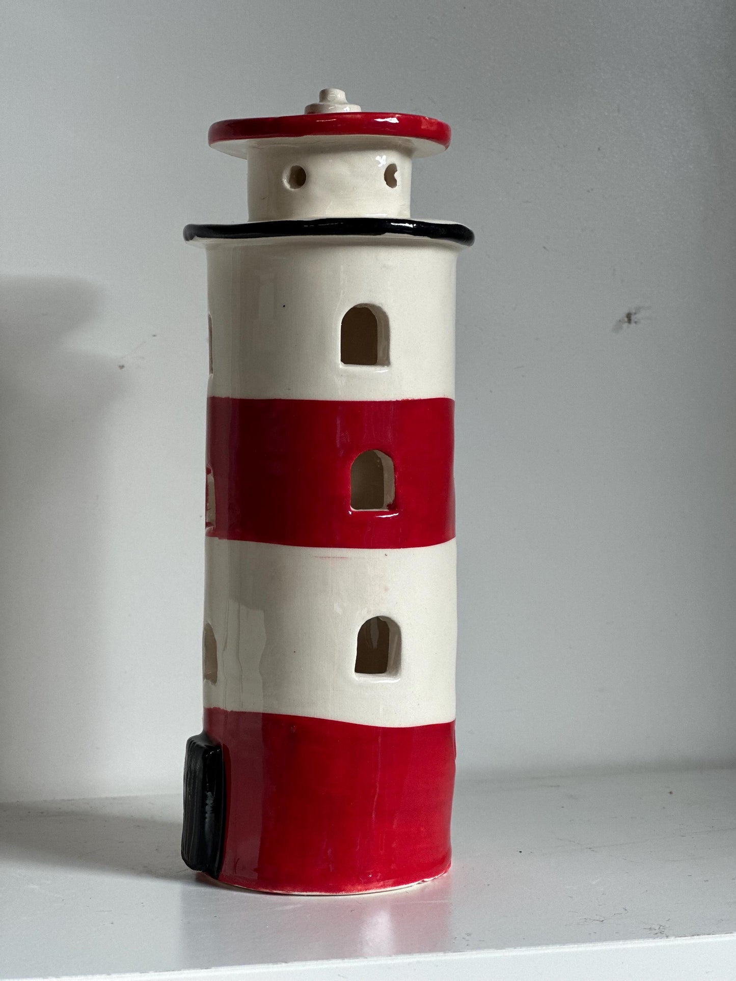 Handmade Ceramic Tealight Lighthouse.