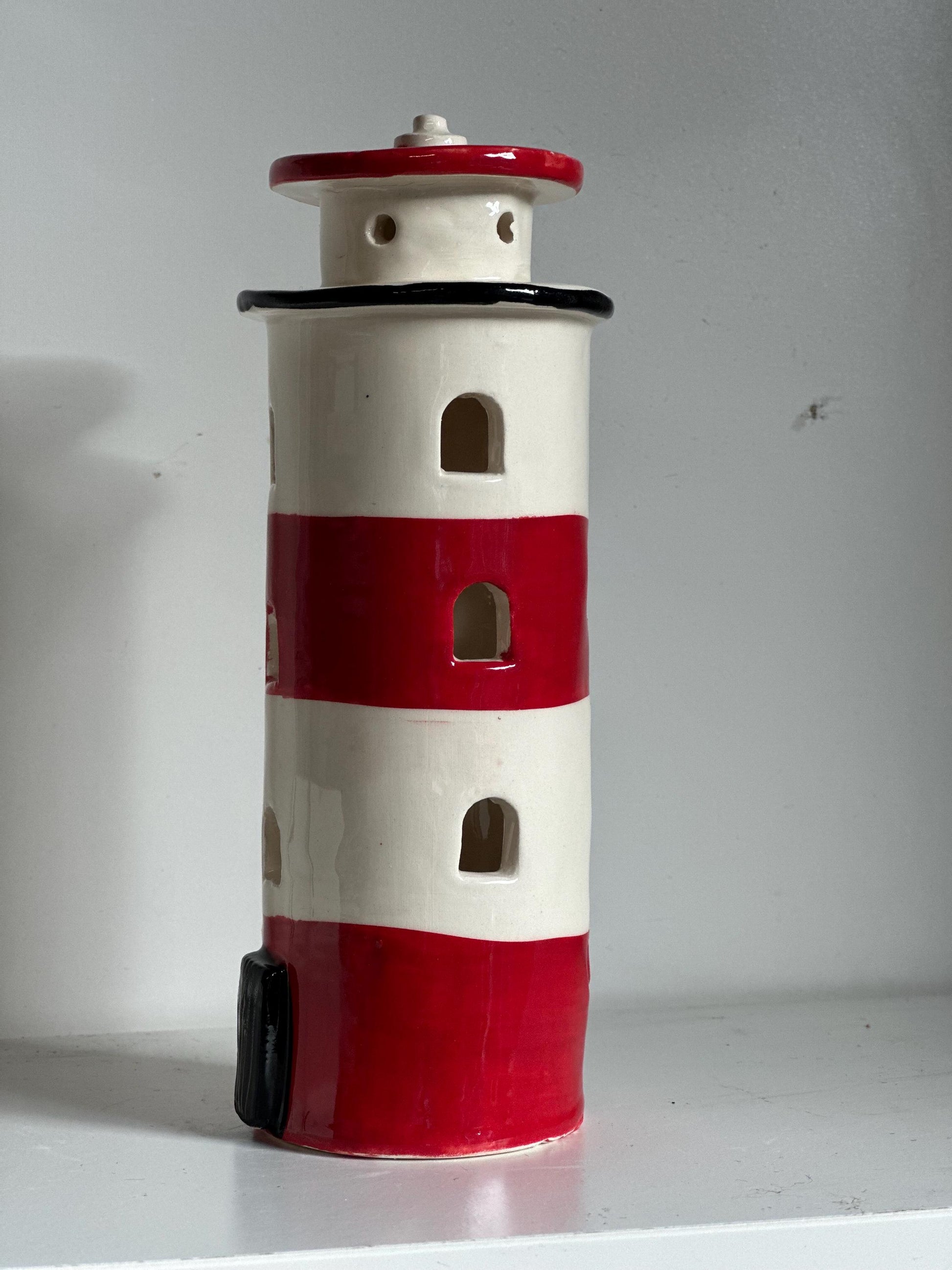 Handmade Ceramic Tealight Lighthouse.