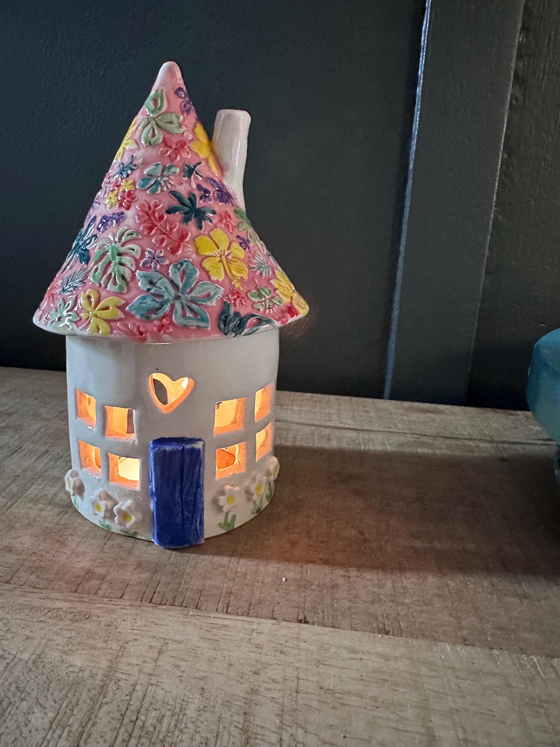 Ceramic Round Fairy Elf House Tea Light Holder