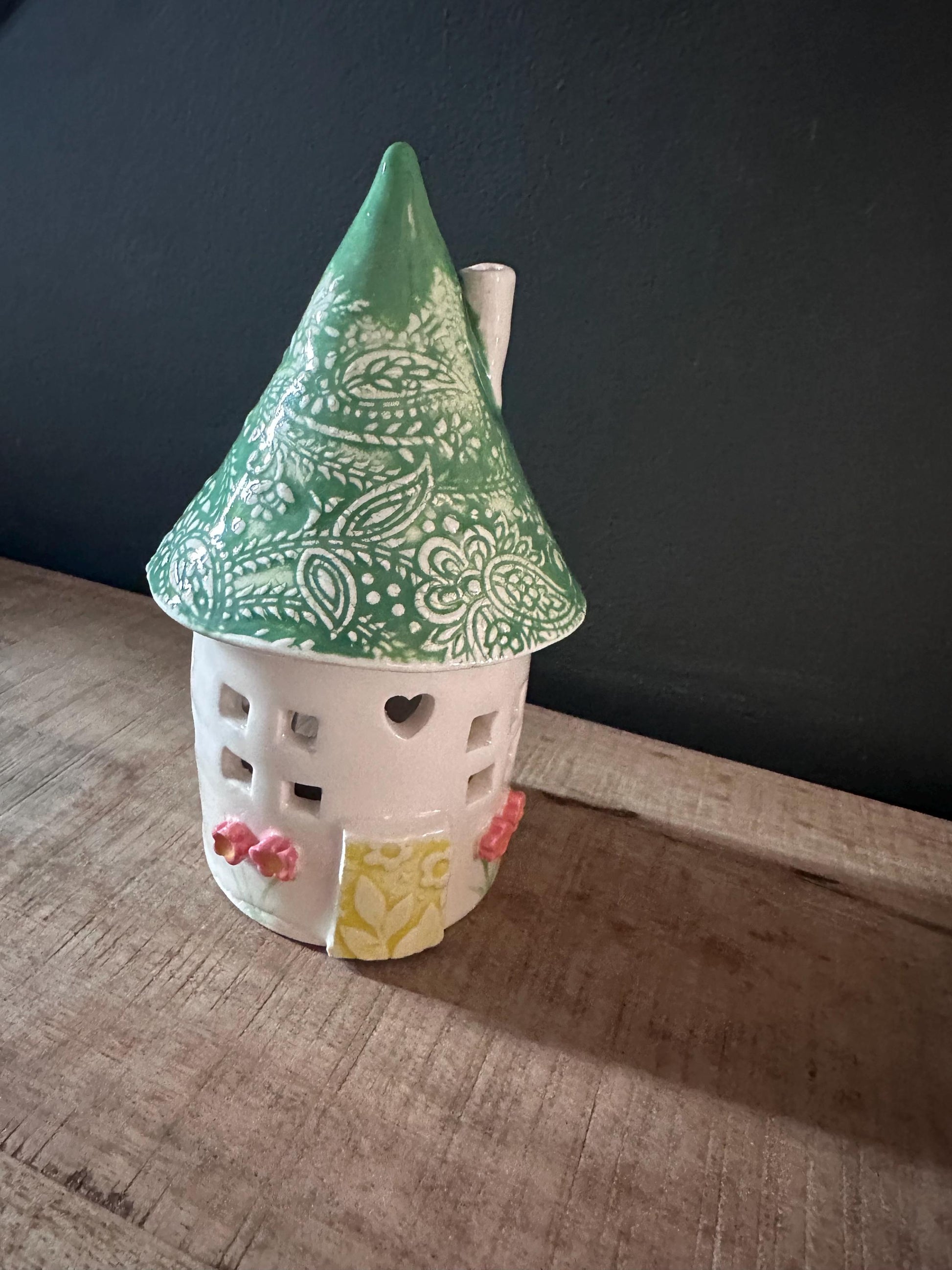 Ceramic Round Fairy Elf House Tea Light Holder