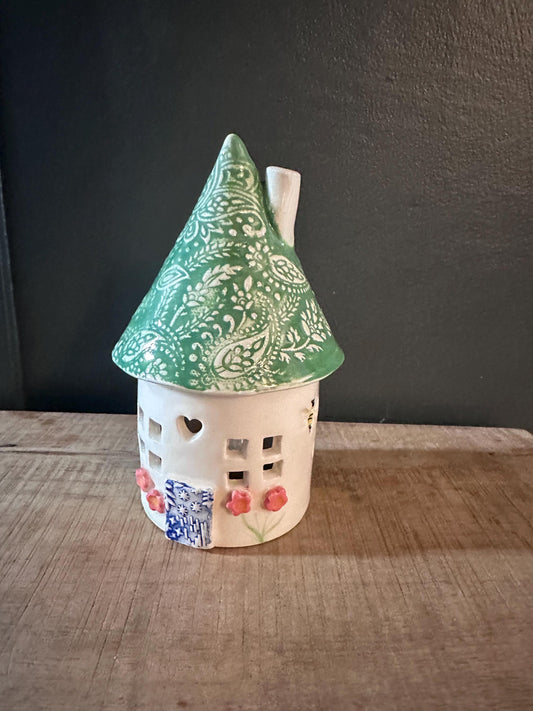 Ceramic Round Fairy Elf House Tea Light Holder