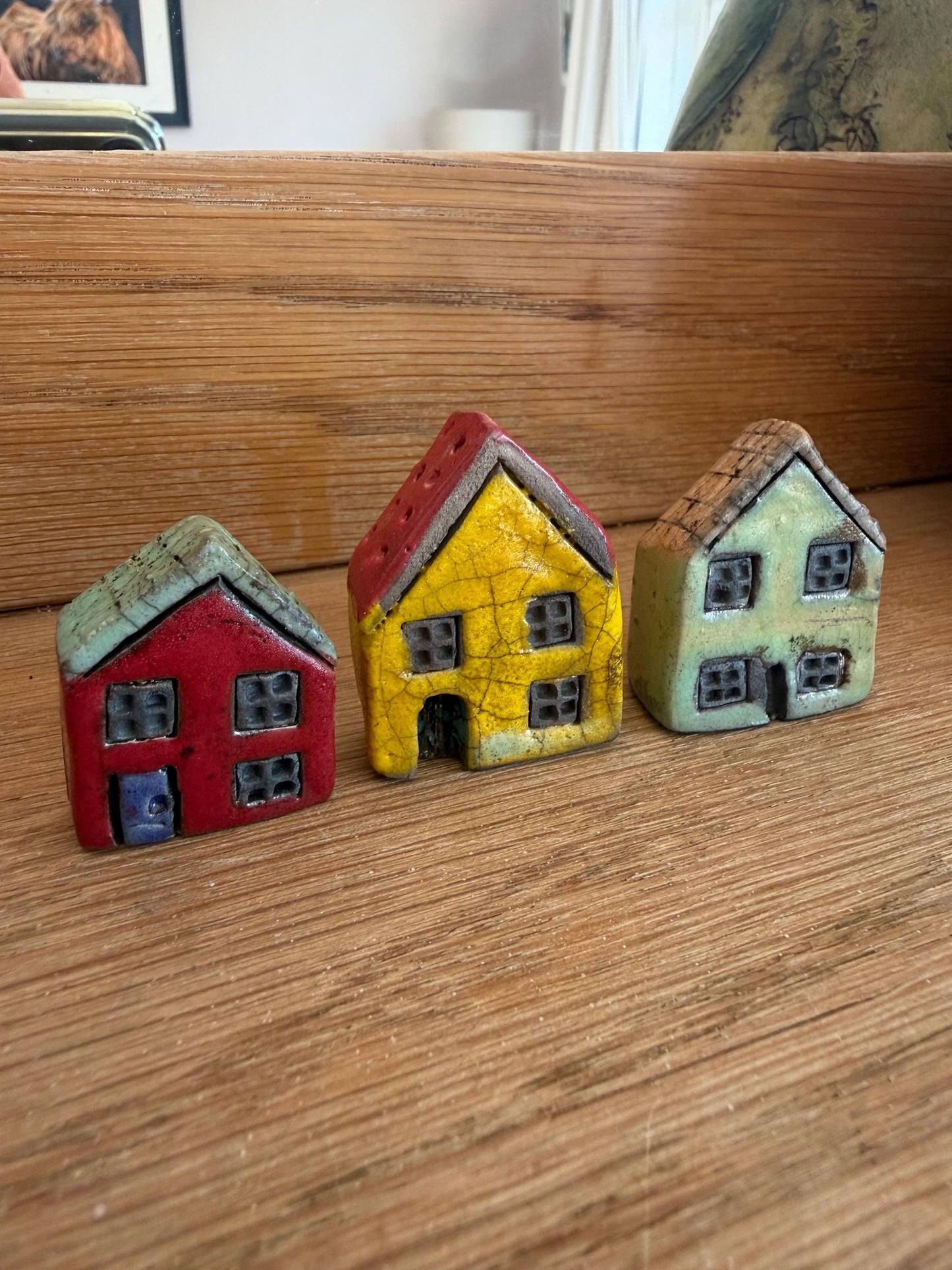 Set of 3 Raku Miniature Ceramic Houses