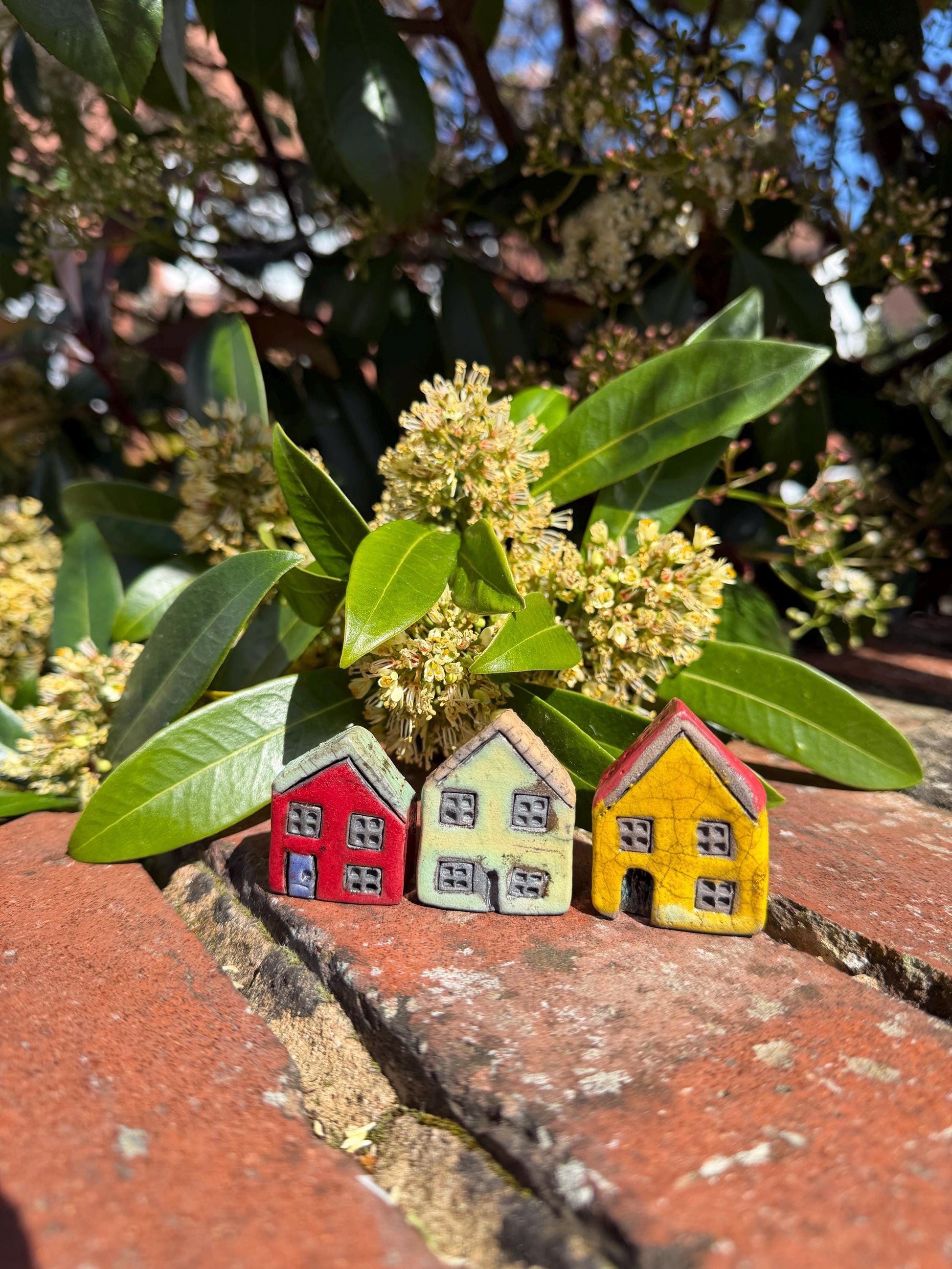 Set of 3 Raku Miniature Ceramic Houses