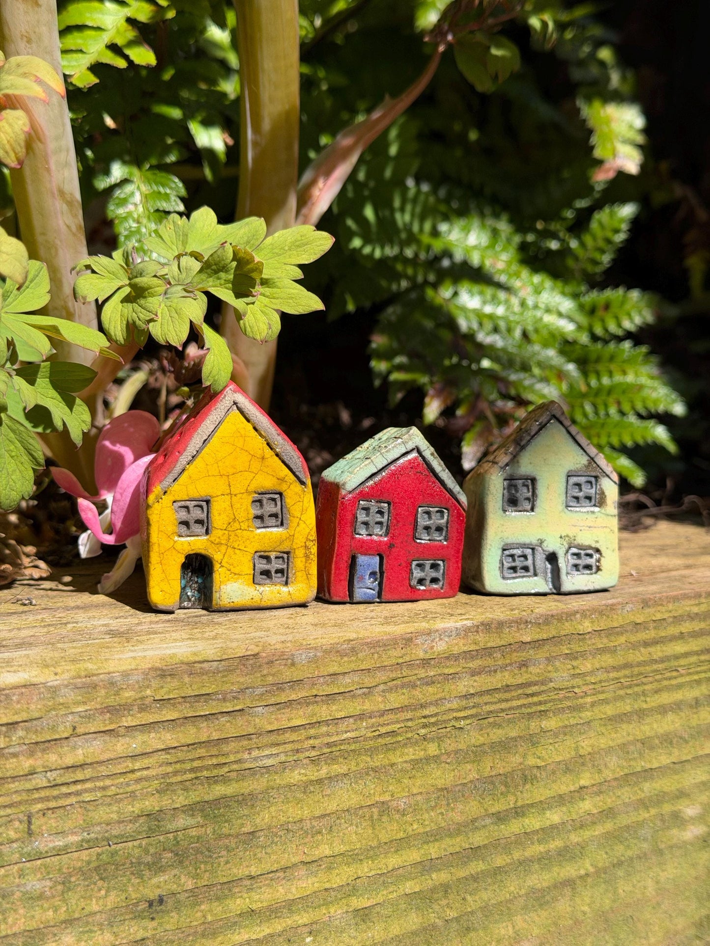 Set of 3 Raku Miniature Ceramic Houses