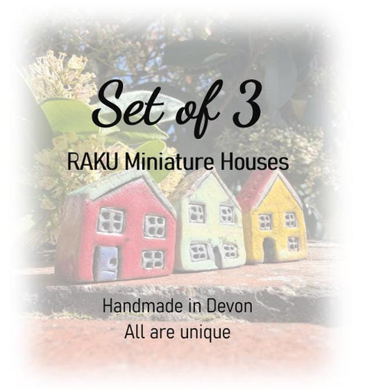 Set of 3 Raku Miniature Ceramic Houses