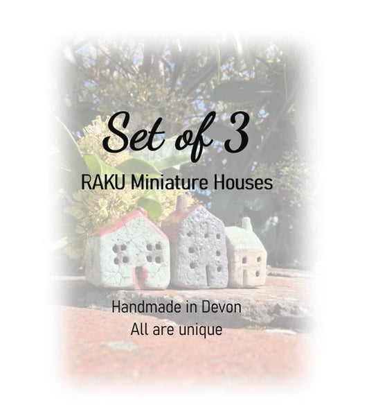 Set of 3 Raku Miniature Ceramic Houses