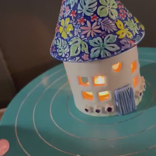Ceramic Round Fairy Elf House Tea Light Holder