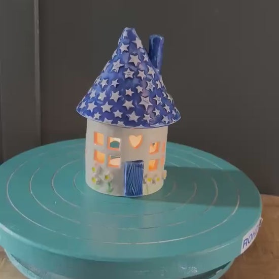 Ceramic Round Fairy Elf House Tea Light Holder