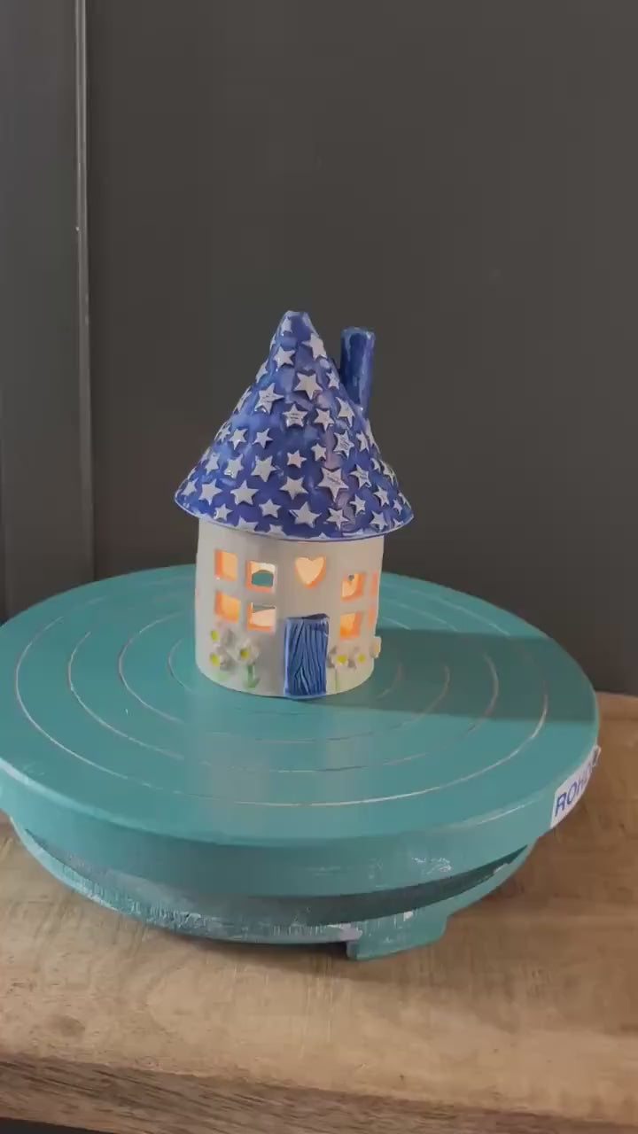 Ceramic Round Fairy Elf House Tea Light Holder