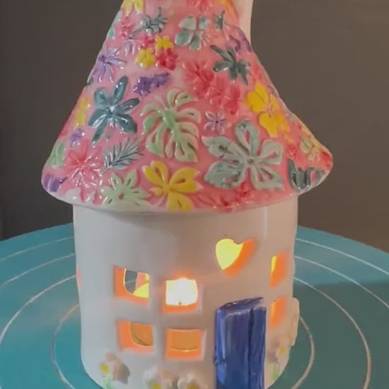 Ceramic Round Fairy Elf House Tea Light Holder