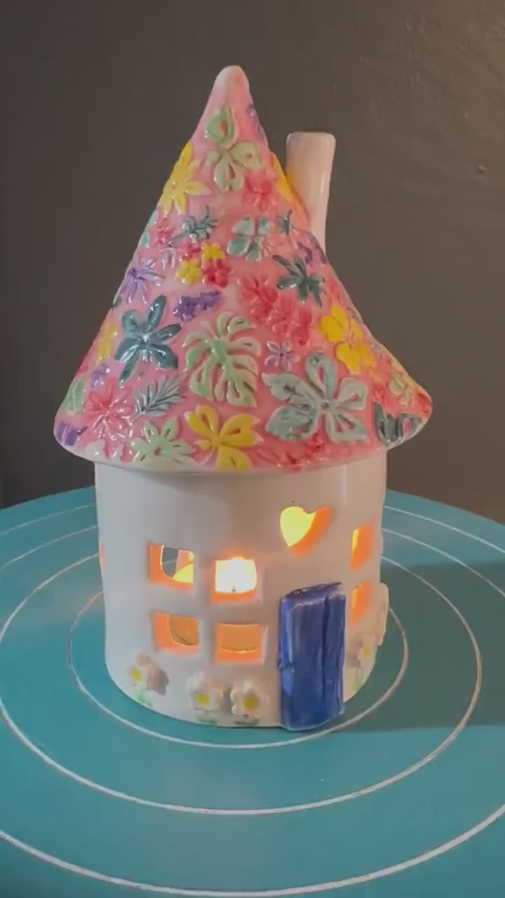 Ceramic Round Fairy Elf House Tea Light Holder